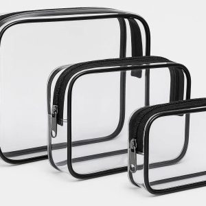 21 Clear PVC Travel Makeup Bags Set of 3 TSA Approved Cosmetic Toiletry Pouches with Zippers for Airport Security Organization Multi Size