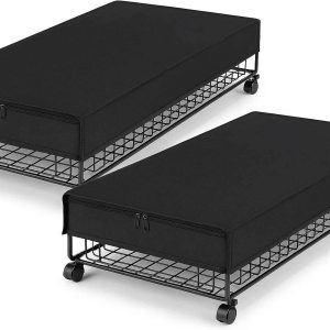 Underbed Storage Containers with Wheels Set of 2 Metal Wire Rolling Drawers with Dust Proof Cover for Clothes Shoes and Toys Black