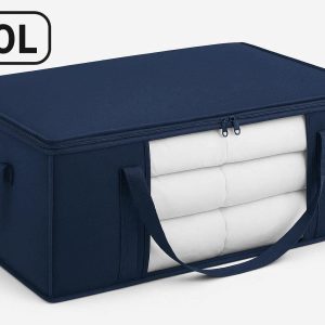 14 60L Extra Large Underbed Storage Bag with 3 Reinforced Handles Heavy Duty Fabric Clothes Organizer for Bulky Comforters Blankets Navy