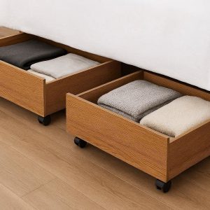 Underbed Storage Drawers on Wheels with Wood Grain Finish Set of 2 Large Rolling Under Bed Organizer for Bedroom Clothes and Blankets