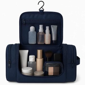 Waterproof Travel Toiletry Bag with Hanging Hook Large Capacity Makeup Cosmetic Organizer for Women and Men Travel Essentials Navy Blue