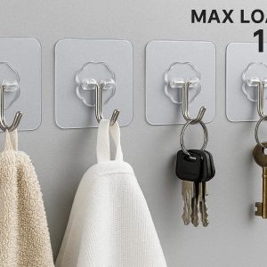 Heavy Duty Adhesive Wall Hooks Waterproof Transparent Seamless Hangers for Kitchen Bathroom Towel Robe and Key Storage Max Loading 15 Lbs