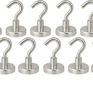 Strong Neodymium Magnetic Hooks Set of 10 Heavy Duty Rare Earth Magnet Hangers for Refrigerator Cruise Cabin Grill and Tool Organization
