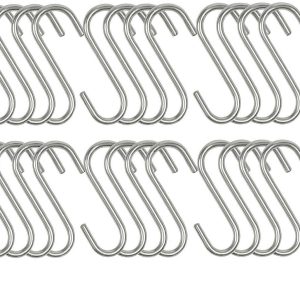 Stainless Steel S Shaped Hooks Set of 20 Heavy Duty Metal Hangers for Kitchen Pot Pan Rack Closet Clothes and Workshop Tool Storage