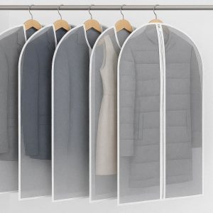 8 Dust Proof Clothes Cover Bags for Wardrobe Set of 5 Breathable Garment Bags with Zipper for Suits Dresses and Winter Coats Closet Storage